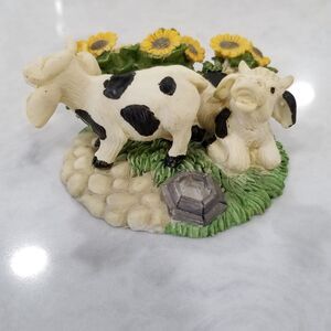 Vintage Ceramic cows with sunflowers figurine READ